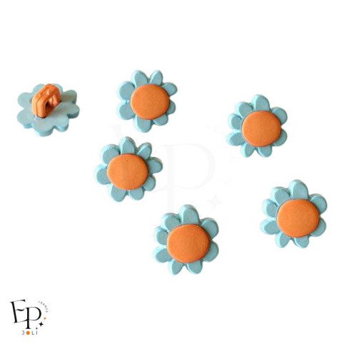 Boutons à queue Fleur Bleu Orange 12 mm