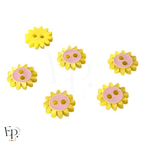 Boutons Fleur Soleil Rose Jaune 12 mm