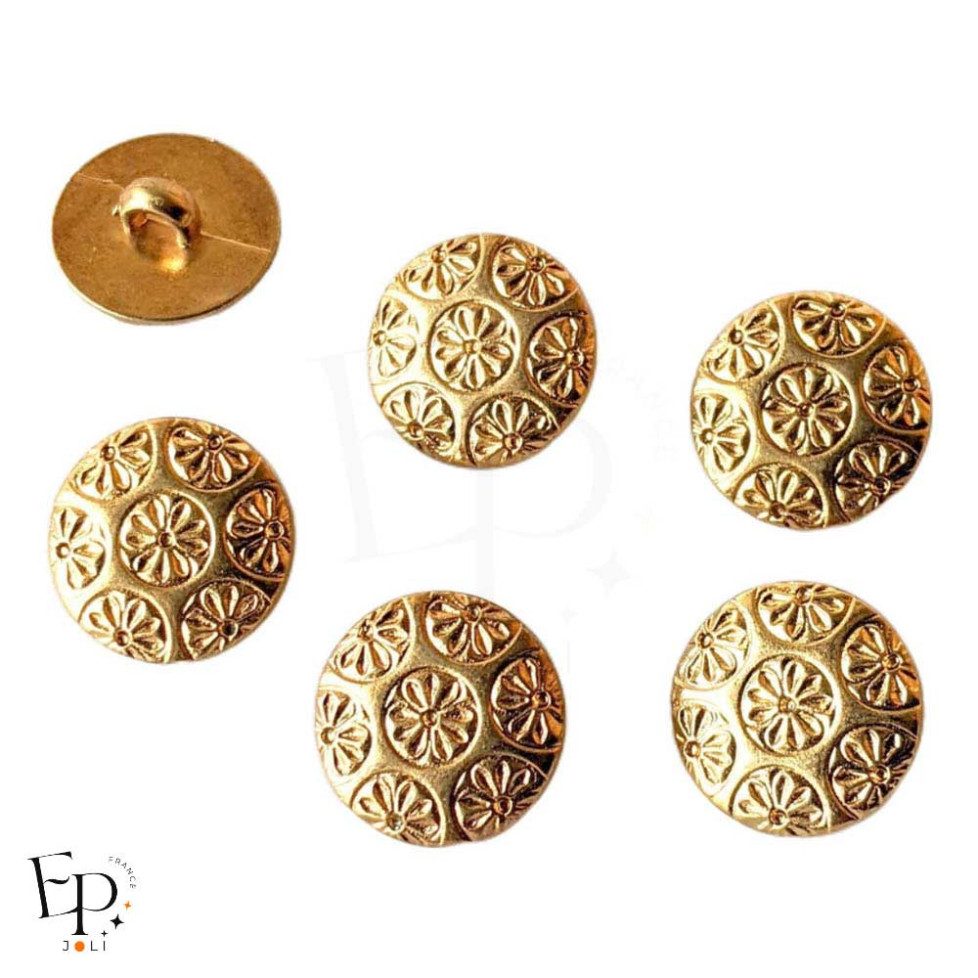 Boutons à queue ABS Métallisé Doré Rosaces Fleur 15 mm