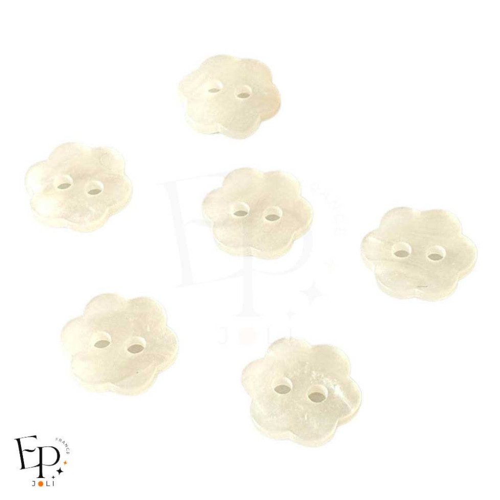 Boutons Fleur nacré 6 pétales 12 mm