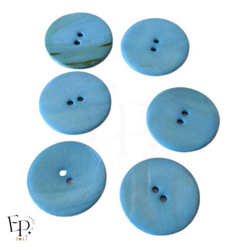 Boutons Nacre Bleu gravé Fleur 28 mm - face et dos