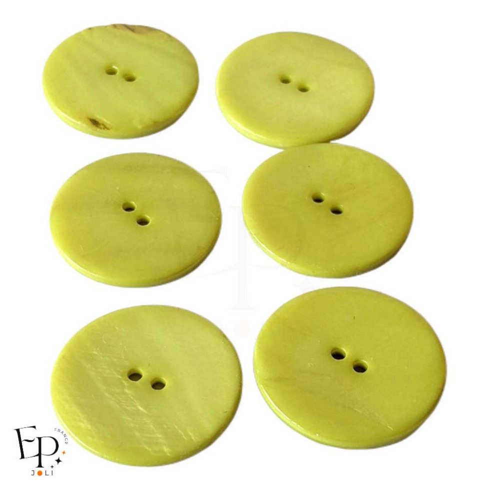 Boutons Nacre Vert gravés Fleur 30 mm - face et dos