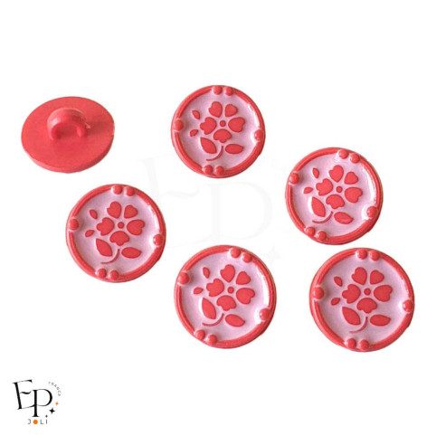 Boutons à queue Fleur Rouge Rose émaillés à la main 12 mm - face et dos