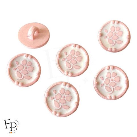 Boutons à queue Fleur Rose Blanc émaillés à la main 12 mm - face et dos