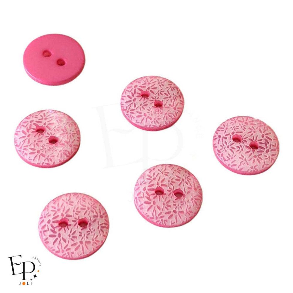 Boutons Petites Fleurs Rose bonbon 12 mm - face et dos