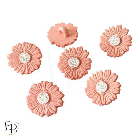 Boutons à queue Pâquerette Rose saumon Blanche 15 mm - face et dos