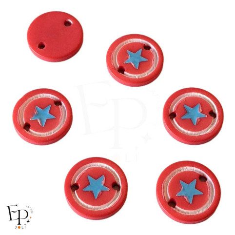 Boutons Rouge Etoile bleue 14 mm - face et dos