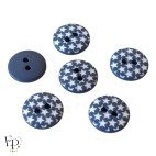 Boutons Bleu Etoiles Blanches 12 mm - face et dos