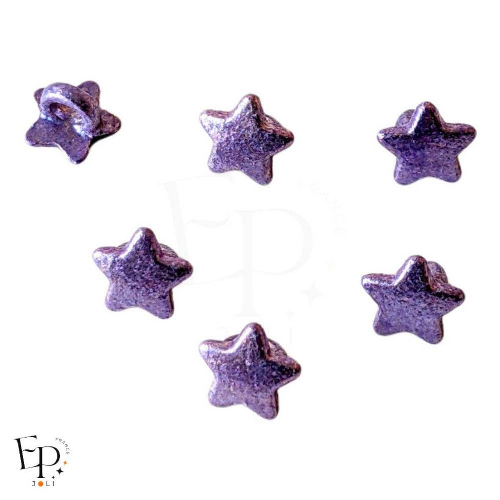Boutons Métallisés à queue Etoile Violet  8 mm - Face et dos