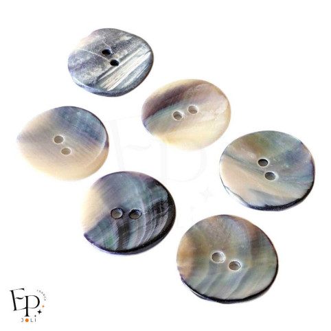 Boutons Nacre naturelle Bleu et ivoire 17 mm - Face et dos