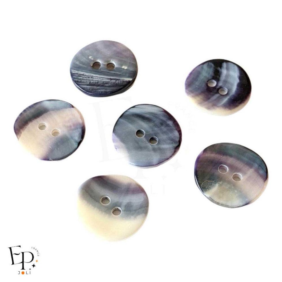 Boutons Nacre naturelle Bleu et ivoire 22 mm - Face et dos