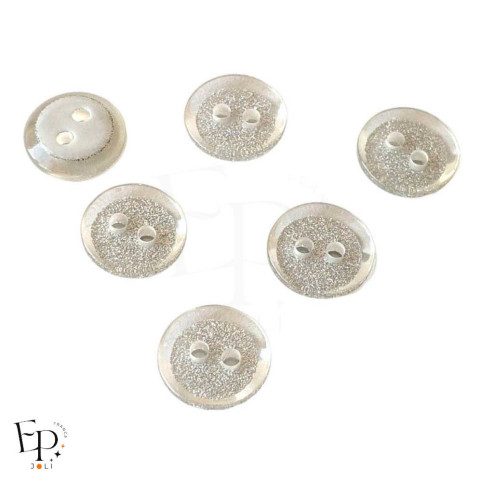 Boutons translucides Paillettes Argentées 9 mm - Face et dos