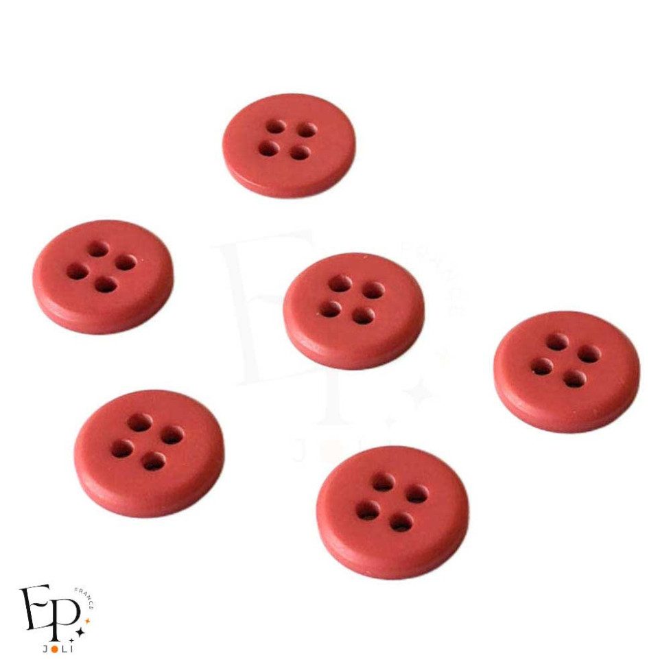 Boutons Rouge Corail 12 mm - Face et dos