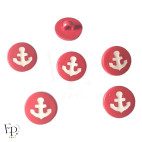 Boutons Rouge Ancre marine blanche à queue 12 mm - Face et dos