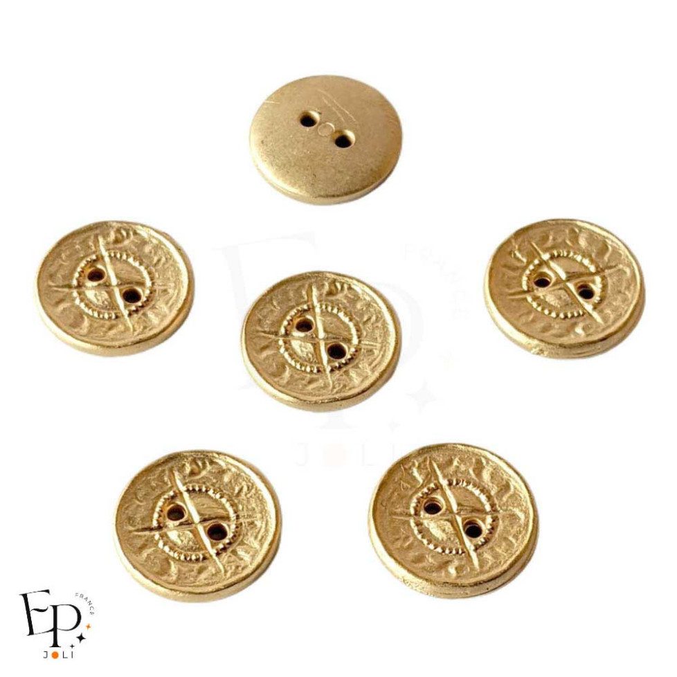 Boutons Dorés Gravure géométrique 12 mm - Face et dos