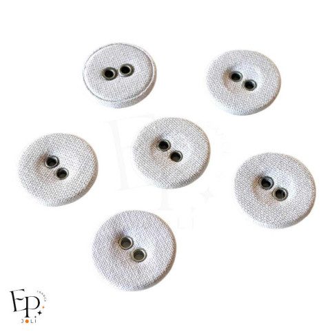 Boutons Tissu Blanc 15 mm - face et dos