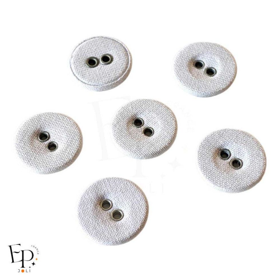 Boutons Tissu Blanc 15 mm - face et dos