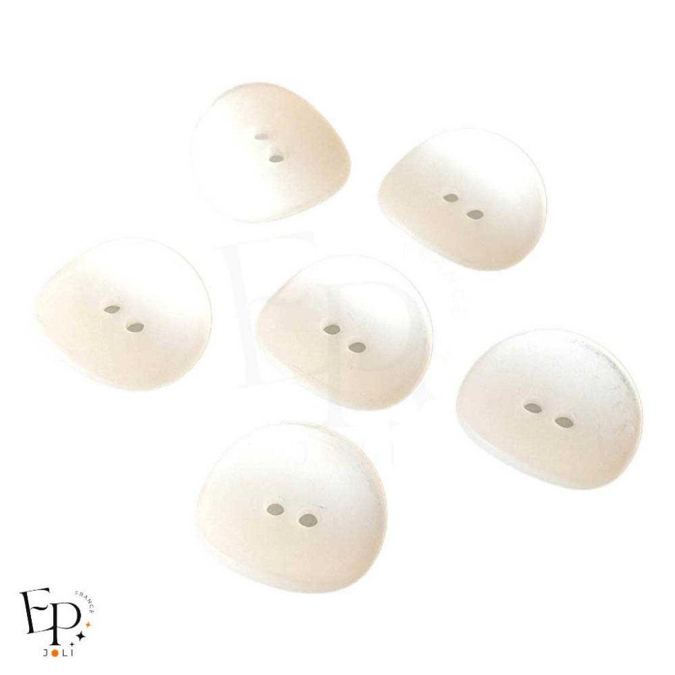 Boutons synthétiques Blanc nacré incurvé 20 mm - Face et dos