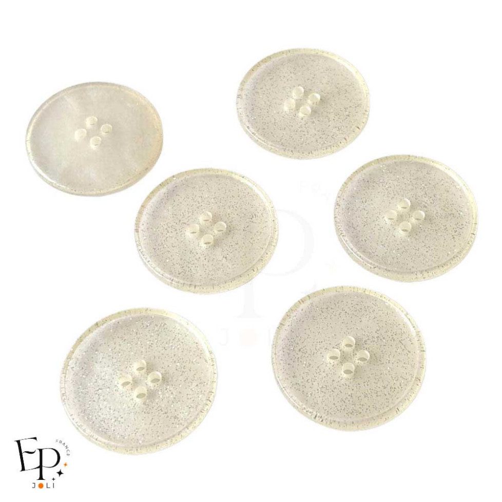 Boutons translucides Paillettes Argentées 20 mm - Face et dos