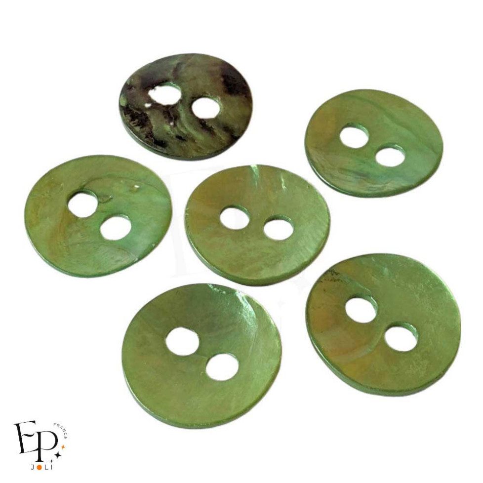 Boutons Nacre Vert asperge 25 mm - Face et dos