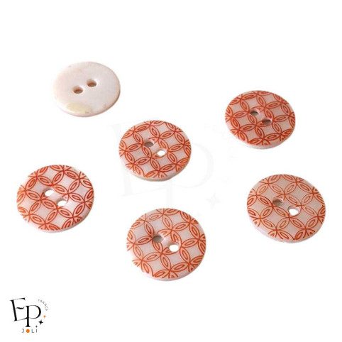 Boutons Nacre Gravure géométrique Orange corail 20 mm - Face et dos