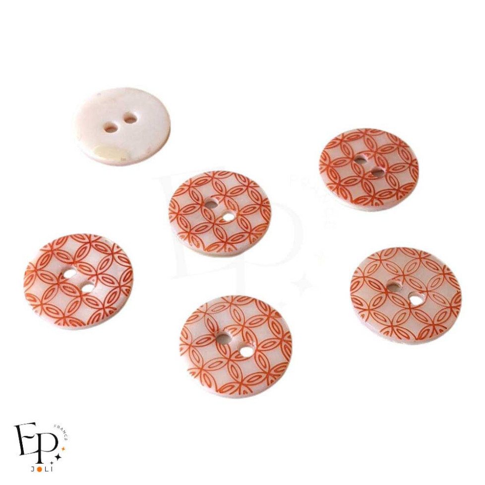 Boutons Nacre Gravure géométrique Orange corail 20 mm - Face et dos