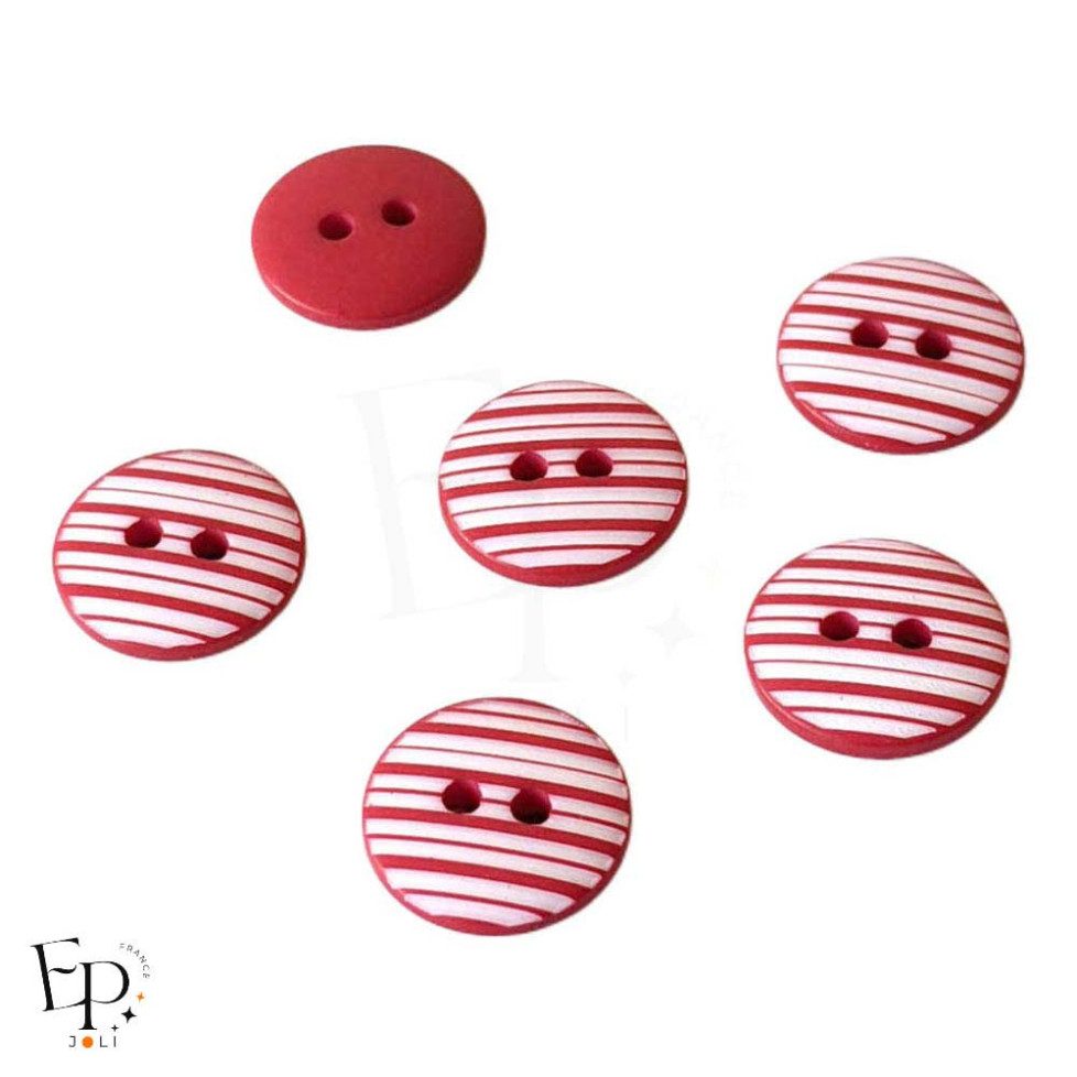 Boutons Rayures Rouge Blanc 12 mm - Face et dos