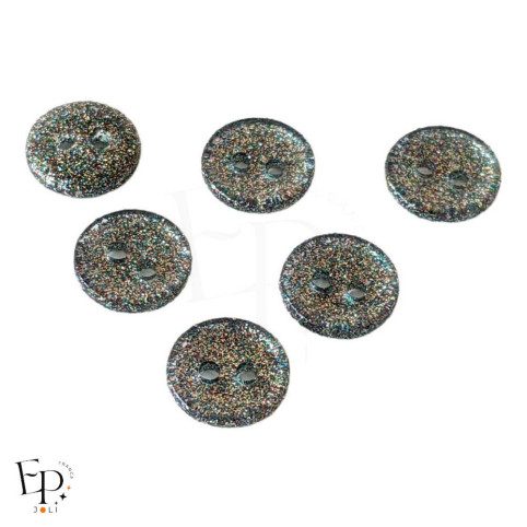 Boutons Gris Paillettes Arc-en-ciel 10 mm - Face et dos