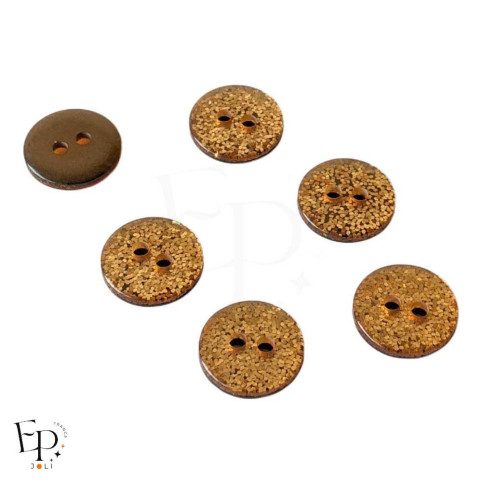 Boutons Marron Paillettes Dorées 12 mm - Face et dos