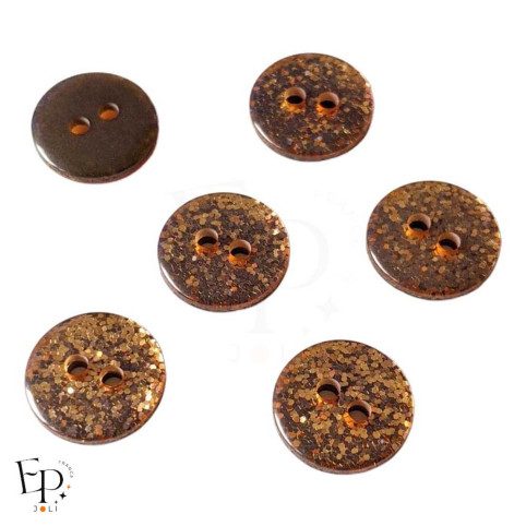 Boutons Marron Paillettes Orangées 12 mm - Face et dos