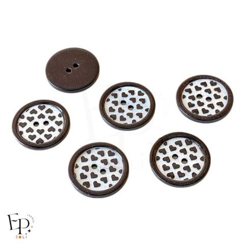 Boutons Nacre Coeurs Noirs 18 mm - Face et dos